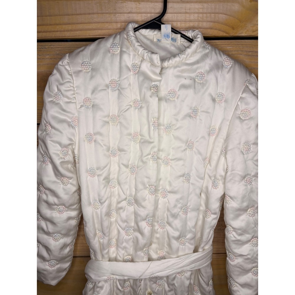 Vintage Eve Stillman New York Quilted Satin Robe Pastel Polka Dot Cream S 2814